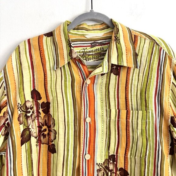 Tommy Bahama Relax Long Sleeve Green Yellow Linen Button Down Shirt Men’s Medium - Picture 2 of 11